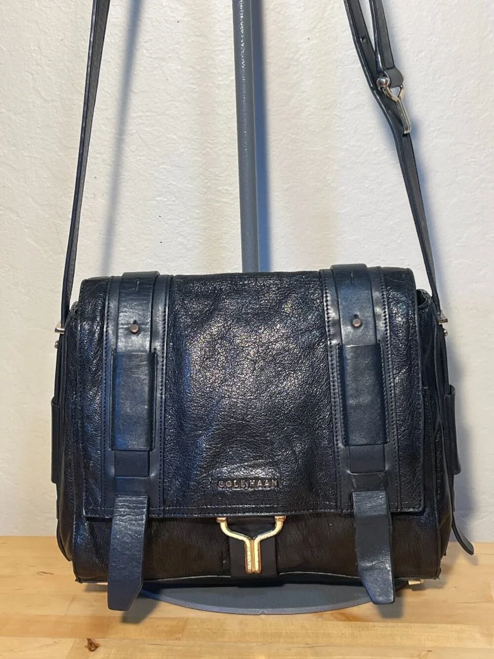 Cole Haan Black Leather Messenger Bag Professional Laptop Work Crossbody
